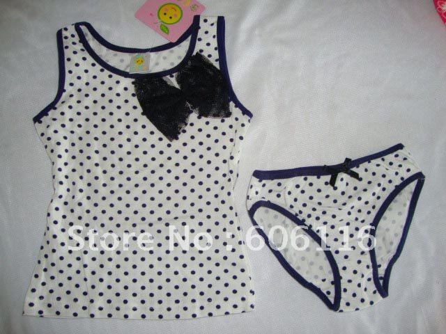 Wholesale Free Shipment Kids set with a vest and a brief white with dark blue dot 7sets/lot-YL-Y11227