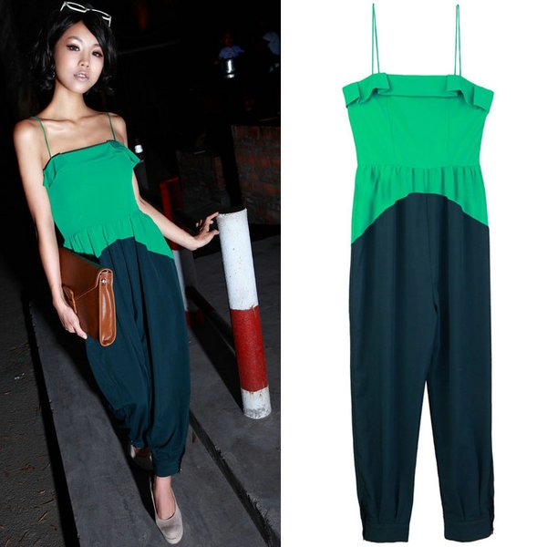 Wholesale-Free shipping 2012 Hot selling newest women Classic fashion stitching jumpsuit