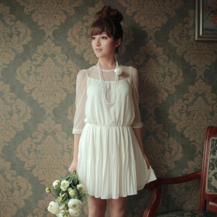 Wholesale + Free Shipping  2012 new spring bud silk joining together little plait chiffon dress