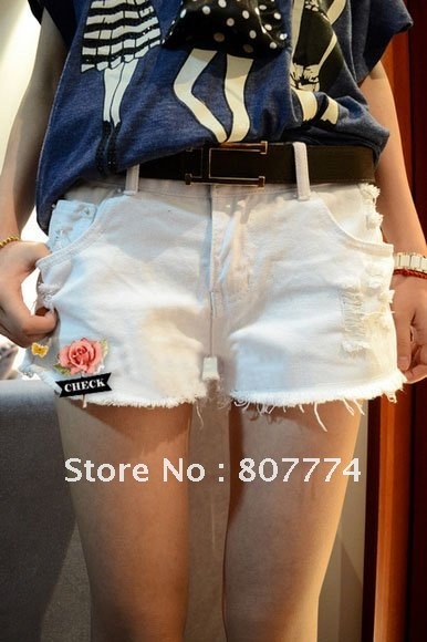 Wholesale Free shipping 2012  women white summer denim short wahsed destroyed hot Clubwear short pants Beach shorts XS-XXL