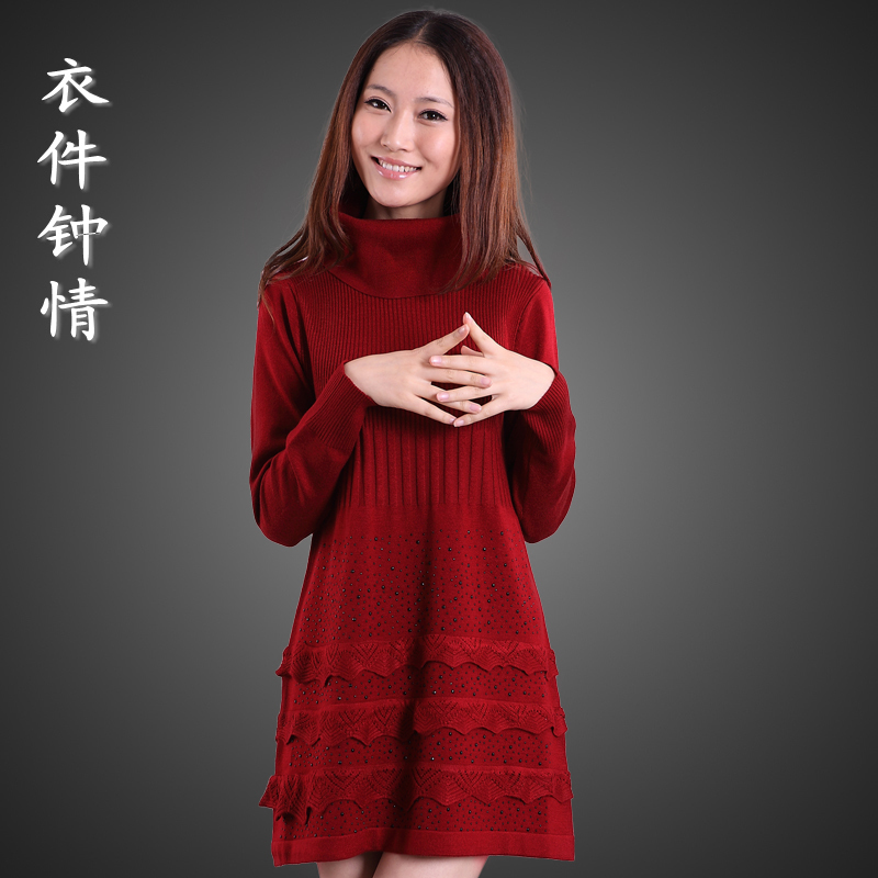 Wholesale free shipping 2013 dress women's long-sleeve medium-long turtleneck one-piece dress sweater basic slim sweater