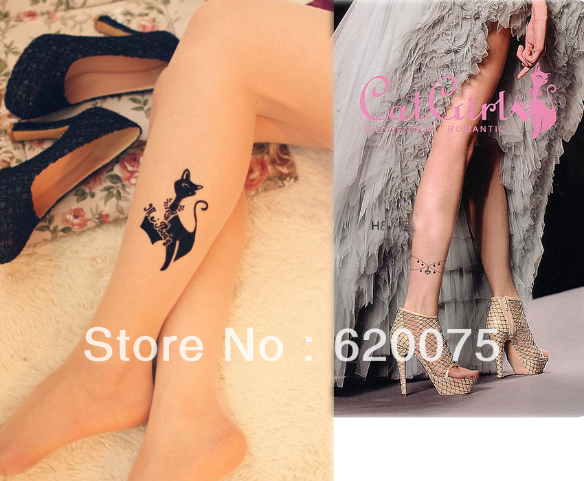 Wholesale free shipping 2013 Japan women sexy fake tattoos cat stockings, was thin pantyhose,four pattern tights