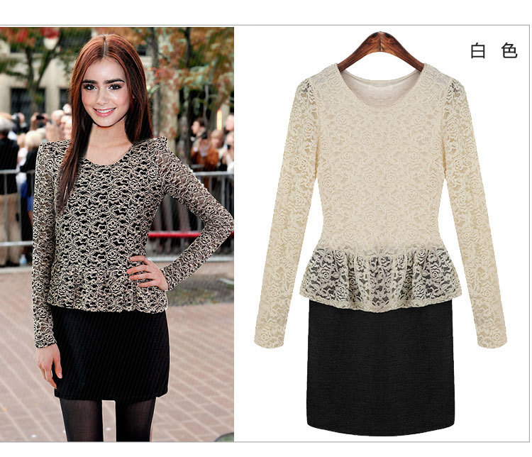wholesale free shipping  2013 lace silk dress long sleeve bud silk skirt 1670
