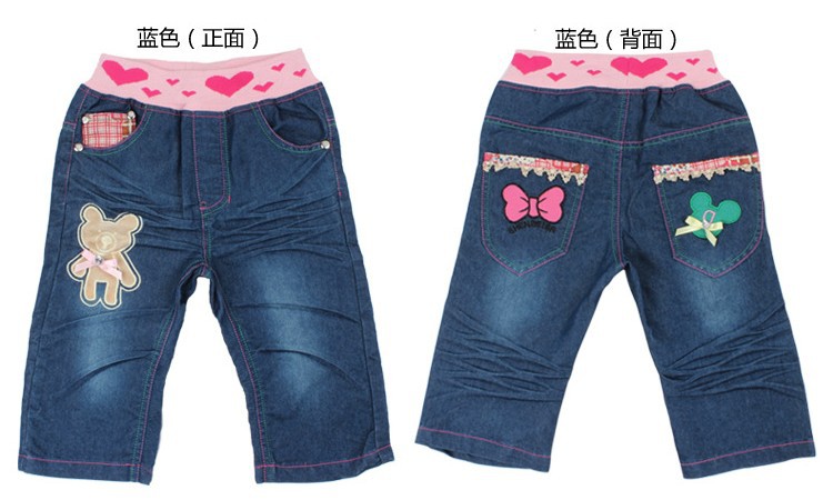 Wholesale free shipping 2013 new item J3280 summer girl jeans girls five pants denim trousers for age1-6 1lot 4pcs