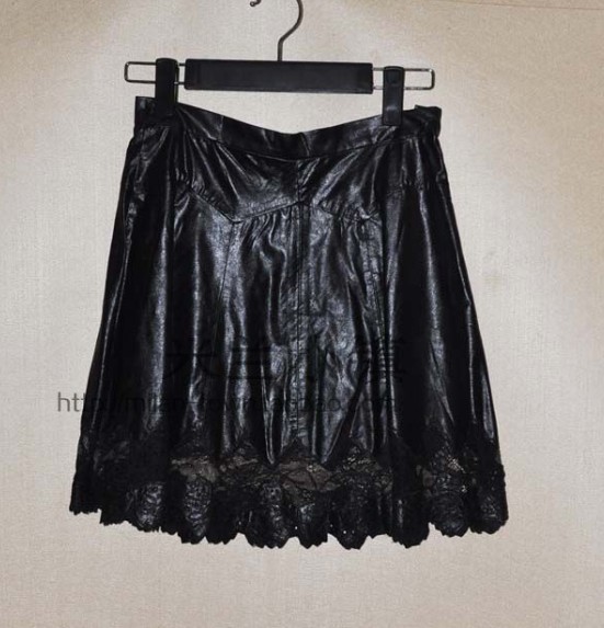 Wholesale,Free shipping, 2013 spring fashion lace decoration leather skirt