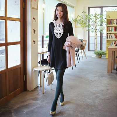wholesale,free shipping,2013 spring new arrival casual dress, crochet decoration slim  long-sleeve vintage dress,black