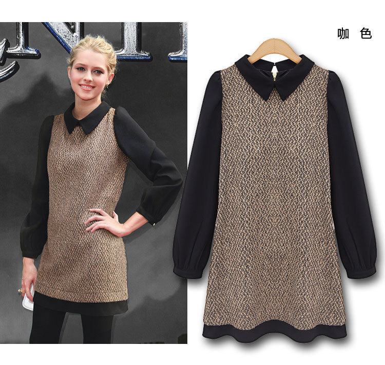 wholesale free shipping  2013 spring new restore ancient ways fashion collar splicing long-sleeved dress female W1659