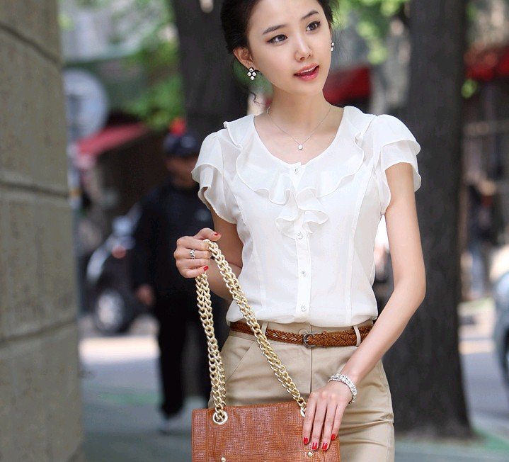 Wholesale + Free Shipping   2155 # 2012 new women's summer chiffon shirt short-sleeved shirt