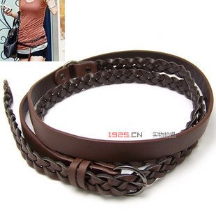 Wholesale Free Shipping 5 Pieces/Lot New Women Fashion Knit Leather Loop Tuck Thin Waist Belt