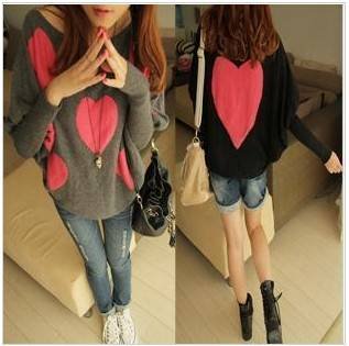 Wholesale Free Shipping  5361 # 2012 new double-sided heart bat sleeve loose sense of soft texture of the sweater
