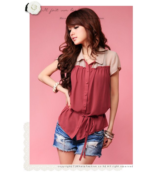 Wholesale + Free Shipping    9161 # 2012 new shirt perfect attached straps collision color shirt