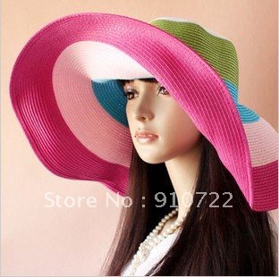 Wholesale--- free shipping colorful straw hat / sun hat soft straw material with wide Brim