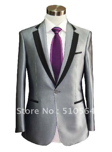 Wholesale Free shipping Custom made men suits Groom Silk Tuxedos Bridegroom Wedding  Men Suits bright Gray jacket & pants
