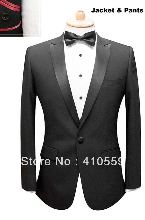 Wholesale Free shipping custom made wool one button men tuxedos Ceremony Evening Party Groom men Suit (jacket+pants)