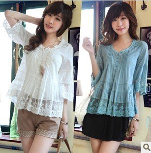 Wholesale + Free Shipping  Dream rhyme * V-neck fight lace fifth sleeve shirt 3146 #