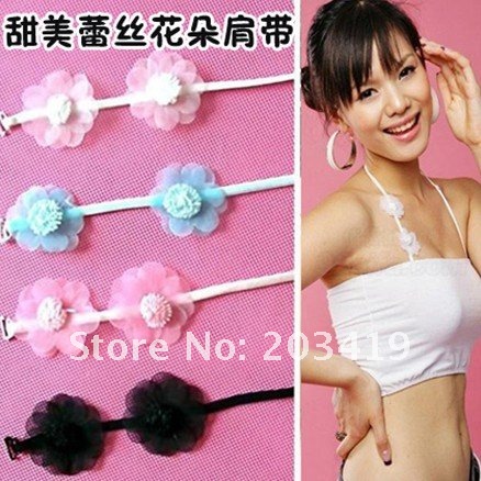 wholesale free shipping  fashion Flower BRA ADJUSTABLE LACE BELT SHOULDER STRAP underware mulit color available