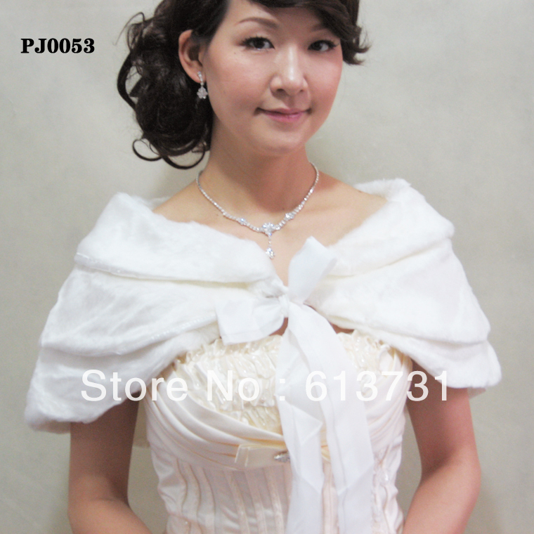 Wholesale Free shipping Fashion Fur Wedding white  Bridal Wrap Shawl Stole Tippet Jacket PJ0053