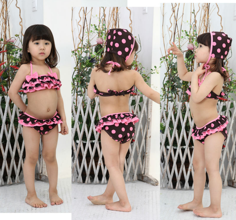 Wholesale-Free shipping-Girls Fairy Dot Swimwear Tankini Beachwear Toddler Bikini Swimsuit Size2-7Year Bathing Swim suit set