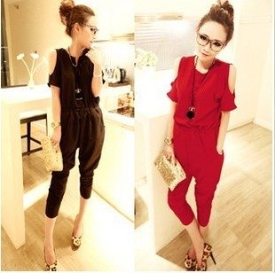 Wholesale + Free Shipping  Han edition joker sexy dew shoulder joint pants