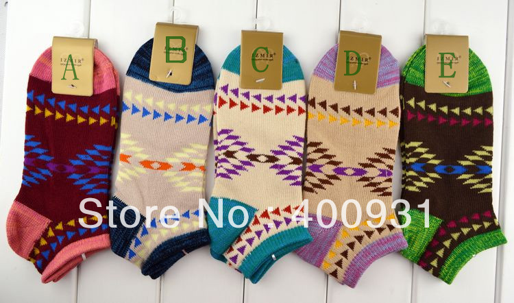 wholesale Free shipping high quality combed cotton women/gilrs socks ethnic print boat type   12pair/lot