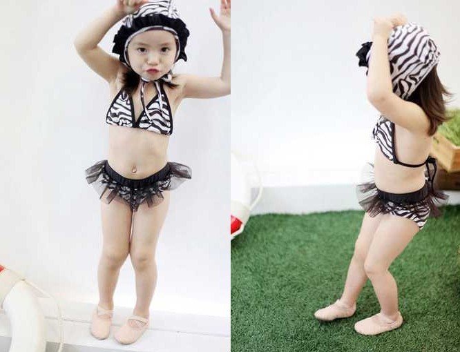 Wholesale free shipping kid stylish zebra stripe print babay girl bikini mini skirt kid lace swimsuit