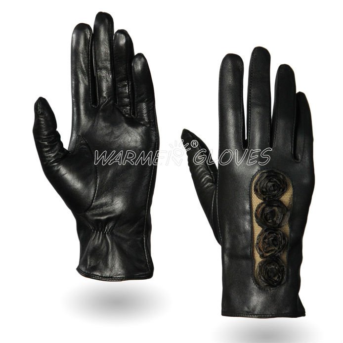 Wholesale Free Shipping L014N Black Ladies genuine leather gloves, fashion gloves,dress gloves