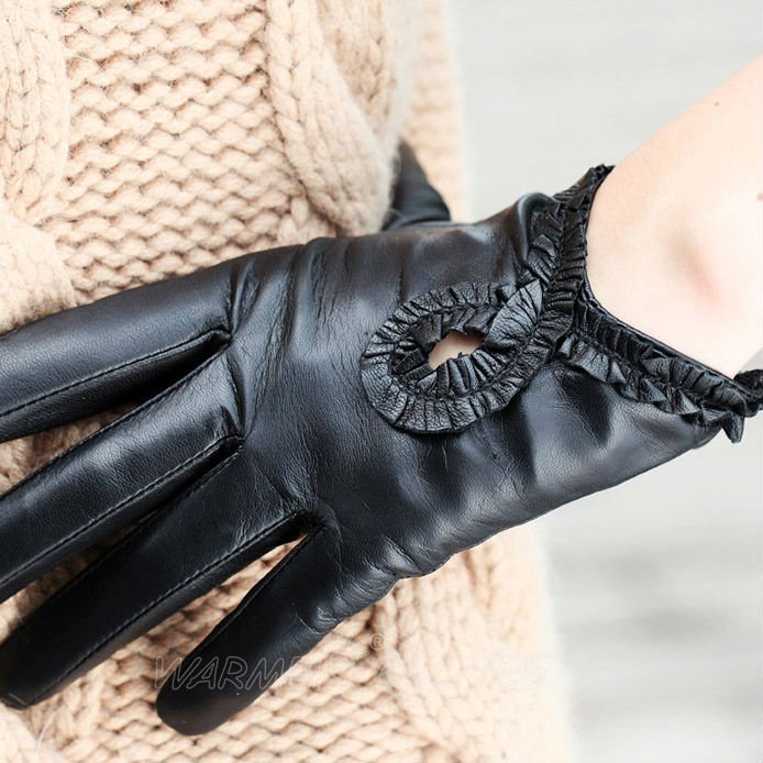 Wholesale Free Shipping Ladies gift items fashion leather gloves Black (L097N)