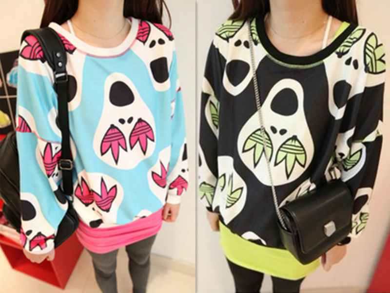 Wholesale+Free Shipping !! New!! 2013 Women's Thin Clover Ghostface Cute Hoodie Loose Shirt Smock Black/Blue Outwear