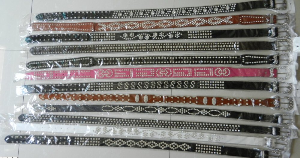 Wholesale - Free Shipping New Western Rhinestone cowboy PU Leather waist Belt W lot of 12 in mix pattern