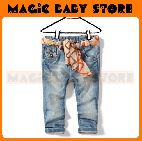wholesale free shipping  pants/trousers/jean pants with belt\ cotton /baby clothing/children wear