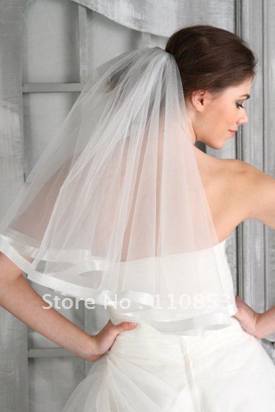 Wholesale Free Shipping Satin Edge Two-Layer Bride Veil