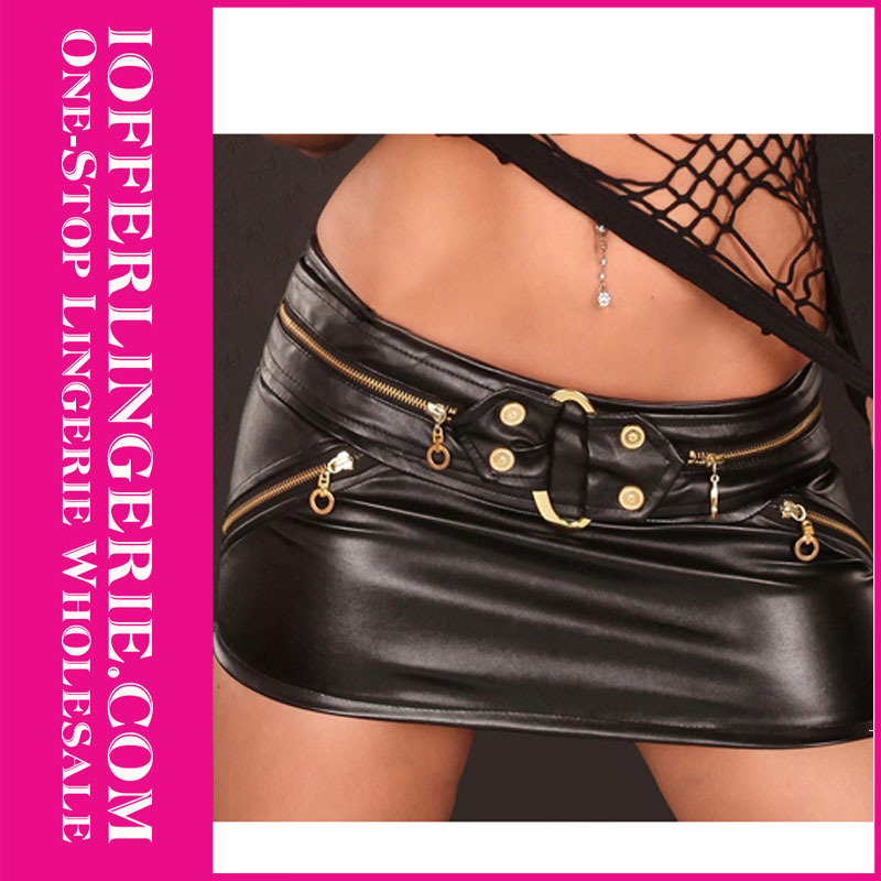 Wholesale Free Shipping Sexy Zipper Gilded Black Faux Leather Skirt LB1002 Size M XL+Fast Delivery