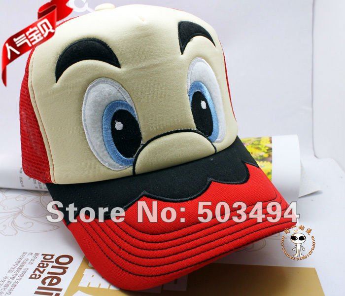 Wholesale Free Shipping  Super Mario Bros Costume Anime Cosplay Hat Cap Super mario sun hat Super mario hat Red