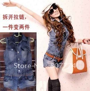 Wholesale FREE SHIPPING Women Denim Jumpsuit Shorts Vest+Short Detachable Overall Casual Romper Mix Order