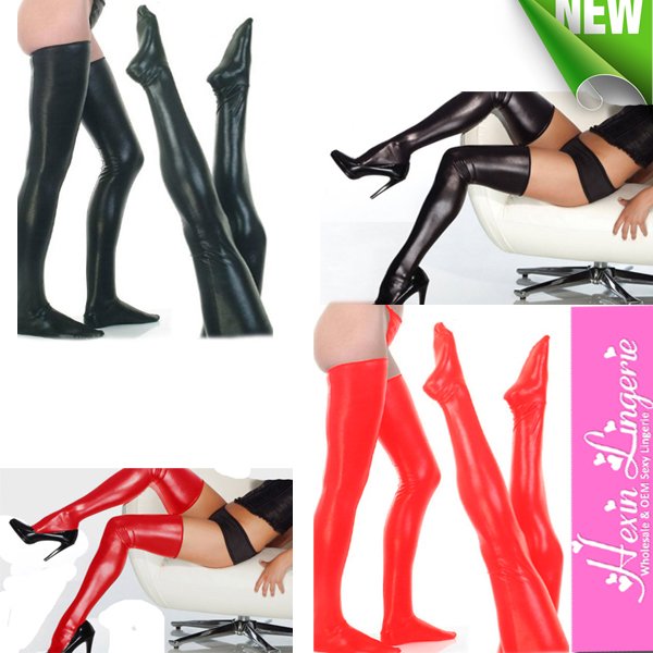 Wholesale! Free Shipping Womens' New Arrivals Fashion Sexy Faux Leather Stockings Black / Red LB13077