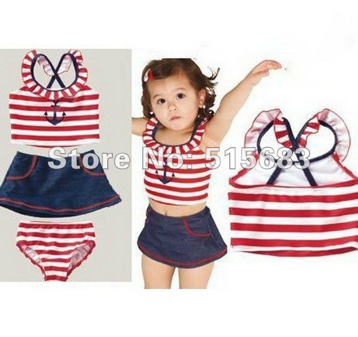 Wholesale-Freeshipping-Girls Toddler Sailor Stripe Swimwear Tankini Bather Beach Bikini Swimsuit 5 Set Lot 2-8Years