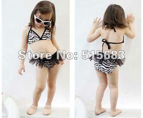 Wholesale Freeshipping-Girls Zebra Swimwear Tankini Beachwear Toddler Bikini 5 Set Lot Swimsuit Tutu Dress 2-7Years Bathing