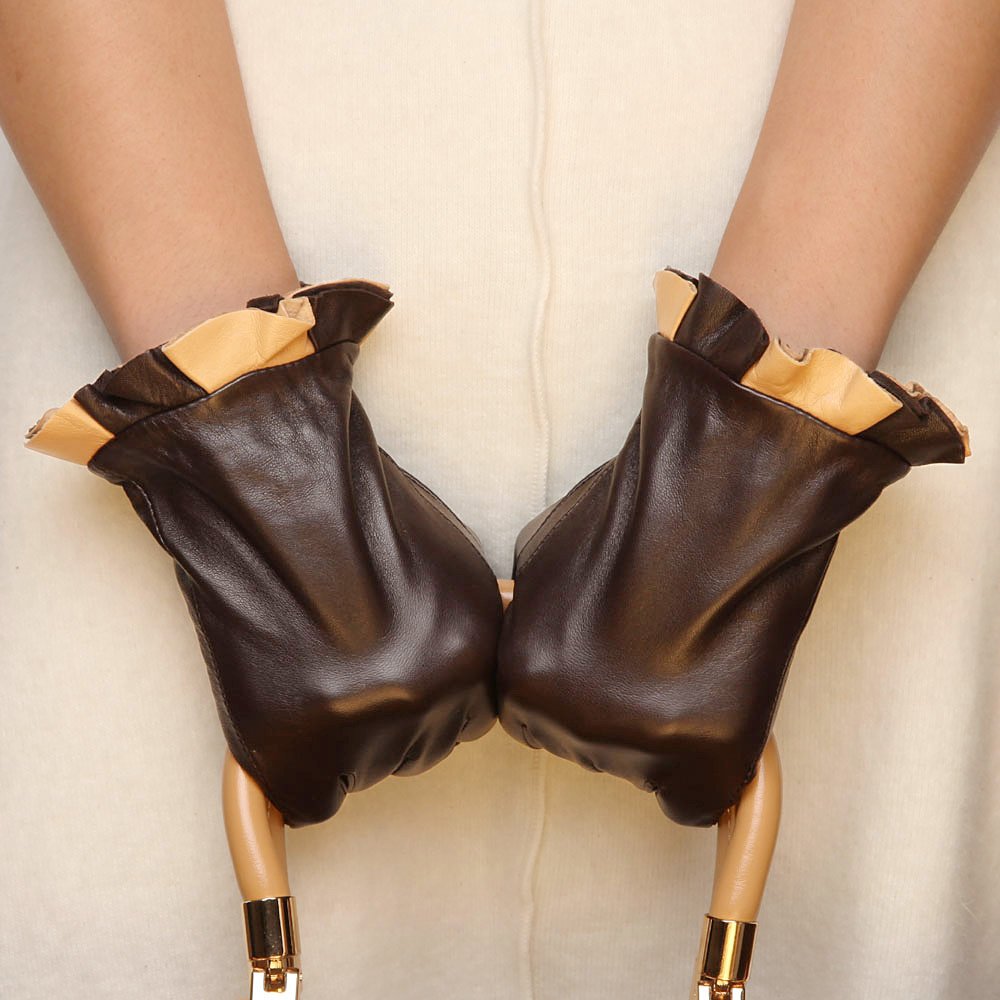 Wholesale FreeShipping Top Grade Sheepskin Lady's Mitten Warm Genuine Leather Gloves GL00989 Size S M L Manufacturer Droshipping