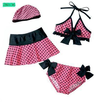 Wholesale - girl hanging neck skirt style bikini split swimsuit Children bikini 4 pcs set