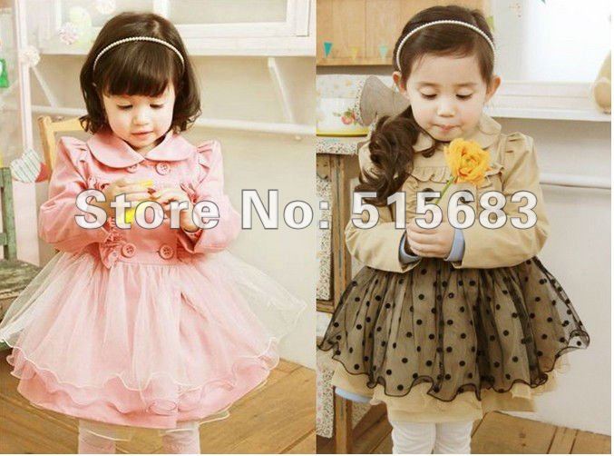 Wholesale Girl Trench Coat Wind Jacket 2-7Y Baby Dress Kids Clothes Outwear Spring Autumn Winter Clothing Set Suit Dot