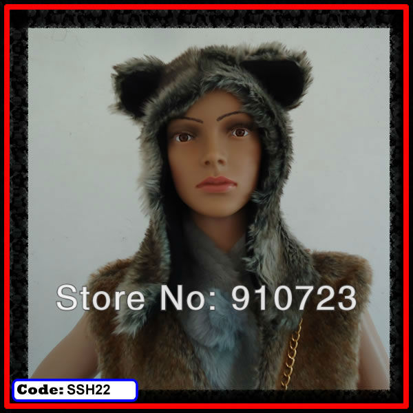 Wholesale - Grey Rabbit Faux Fur Animal Hats High Quanity Fabric Cartoon Caps Spirits Hoods Fashion Scarf Gloves Free Shipping