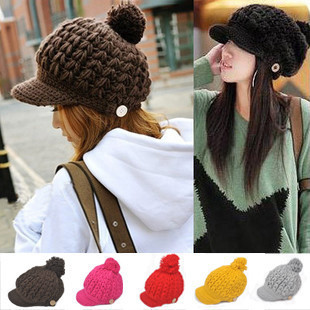 wholesale-hat Autumn and winter short brim peaked handmade hat male women's macrospheric knitted hat knitting wool hat