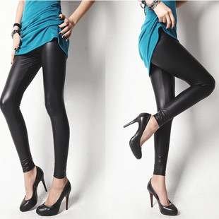 Wholesale High quality Free shipping Korean Black Faux Leather Plate Leggings Extended Edition sex black cheapest