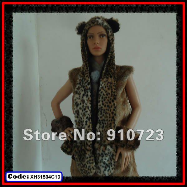 Wholesale - High Quality Leopard Faux Fur Animal Hats Fashion Accessories Scarves Gloves Warmers Women Child Hat Free Shipping