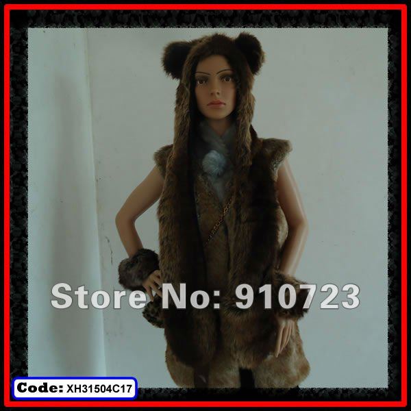 Wholesale - High Quality Rabbit Fur Fashion Fake Fur Animal Hats Spirit Hoods Women Apparel Gloves Panda Hat Free Shipping