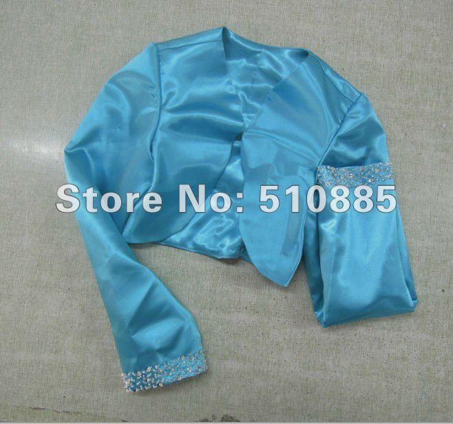 wholesale High quality real sample import satin blue edge beaded long sleeve wedding dress jacket evening dress jacket