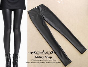 Wholesale High waist dull matt faux leather boot cut jeans leather pants high waist abdomen drawing slim legging