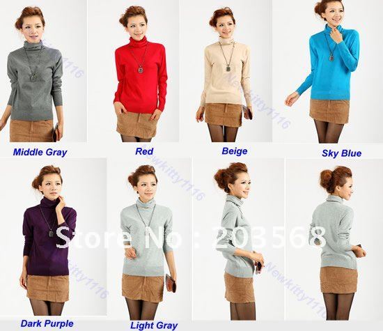 Wholesale Hot Fashion New Lady High Turtle Neck Knitting Long Sleeve Knit Sweater Top