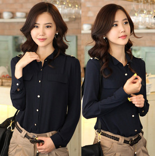 Wholesale! Hot fashion T Shirts for Women 2012 New Formal OL Blouses Elegant Work Shirt M-XL Black, White, Blue Free Shipping