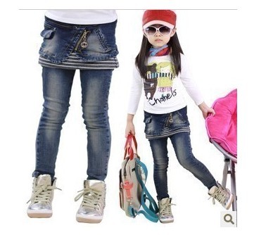 Wholesale! hot sale! 5pcs/lot New Autumn Female Child denim skirt jeans 2 piece set girl's jeans legging 5pcs/lot
